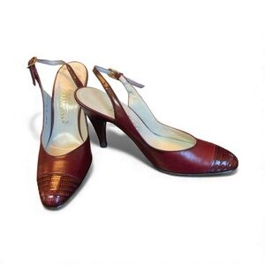 Vintage SAKOWITZ Ladies burgundy sling back heels size 6 N NIB